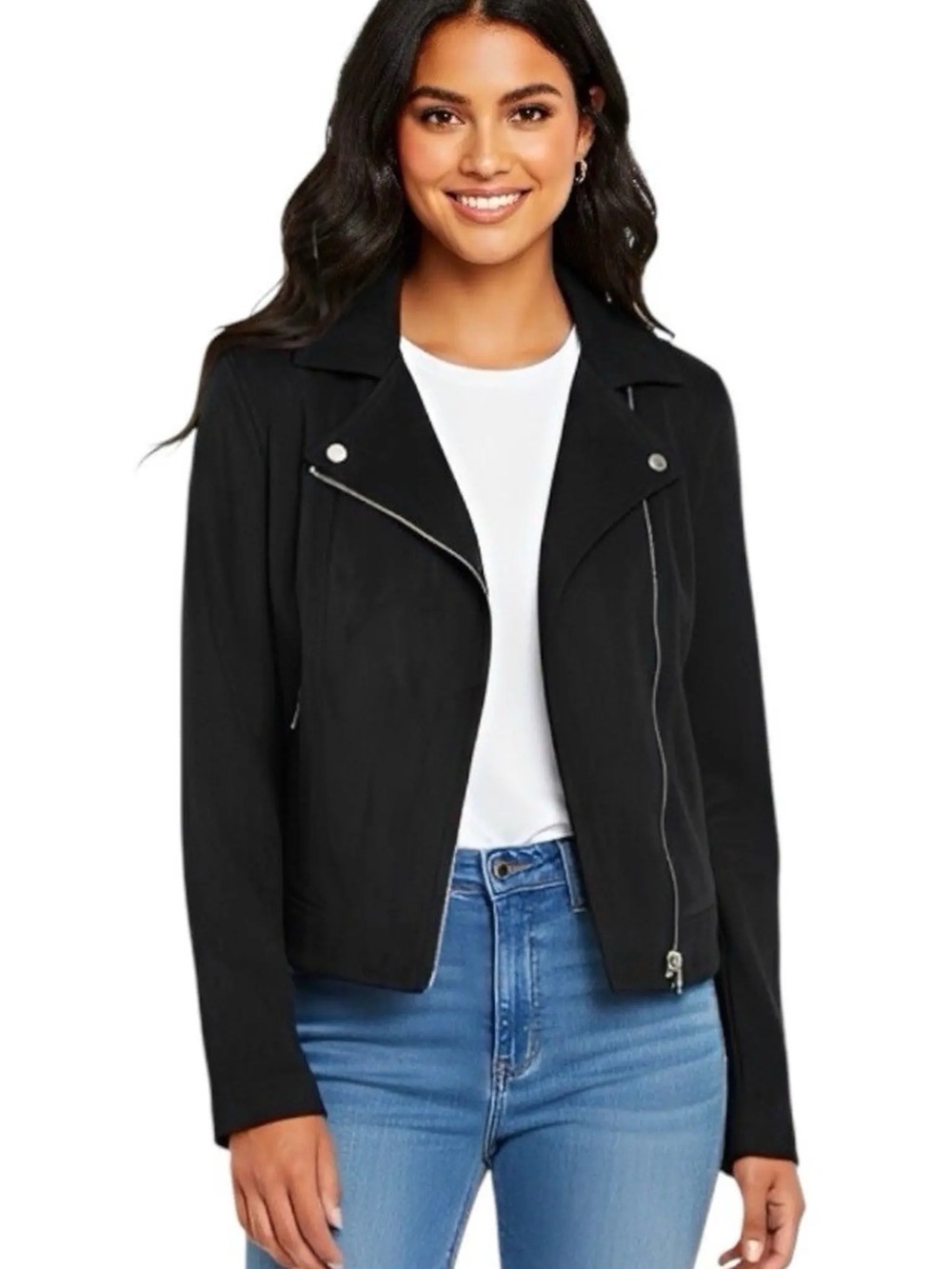 Old Navy Faux-Suede Black Moto Jacket with Asymmetrical Zip & Pockets